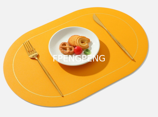 Oval Western food mat with anti slip particle leather table mat, hotel home bowl mat