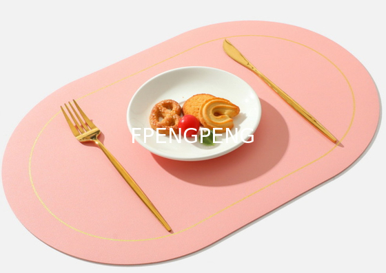 Convenient and user-friendly oval shaped Western food mat with anti slip particle leather table mat for hotel and home