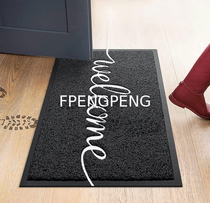 Home Use PVC Coil Door Mat with Boarder with Printing Durable and Affordable PVC Flooring Mat Black Color