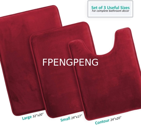 Plush 3- Bathroom Rug Set Machine Washable Solid Rectangle Mats with PVC Non Slip Backing