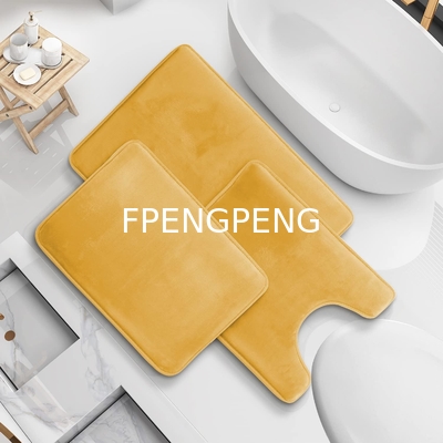 Plush 3- Bathroom Rug Set Machine Washable Solid Rectangle Mats with PVC Non Slip Backing
