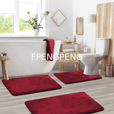 Plush 3- Bathroom Rug Set Machine Washable Solid Rectangle Mats with PVC Non Slip Backing