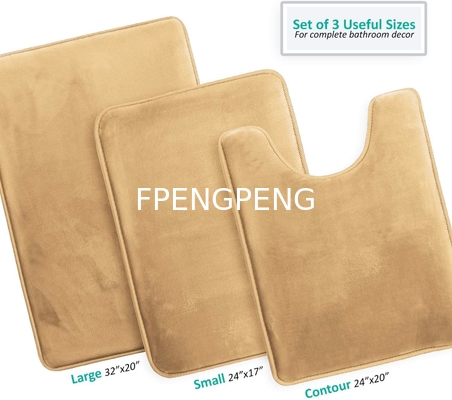 Bathroom Rug Set Machine Washable Solid Rectangle Mats with PVC Non Slip Backing