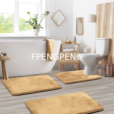 Bathroom Rug Set Machine Washable Solid Rectangle Mats with PVC Non Slip Backing