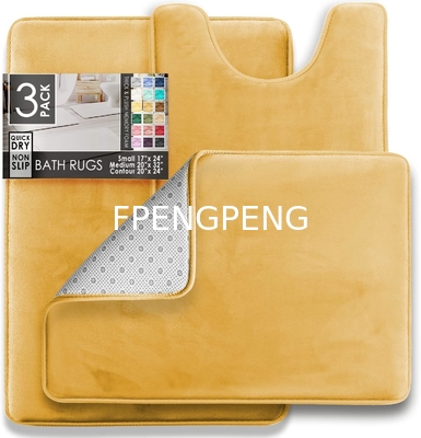 Bathroom Rug Set Machine Washable Solid Rectangle Mats with PVC Non Slip Backing