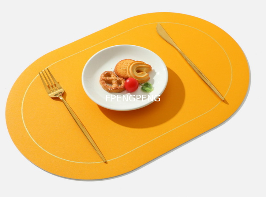 Oval Western food mat with anti slip particle leather table mat, hotel home bowl mat