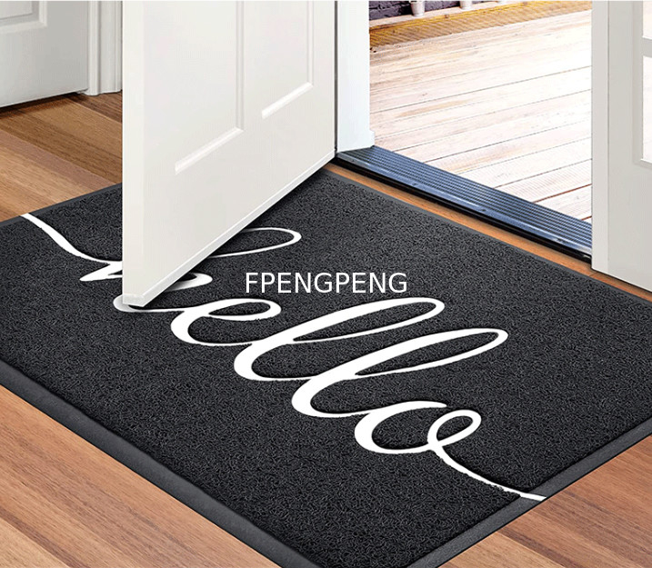 Home Use PVC Coil Door Mat with Boarder with Printing Durable and Affordable PVC Flooring Mat Black Color