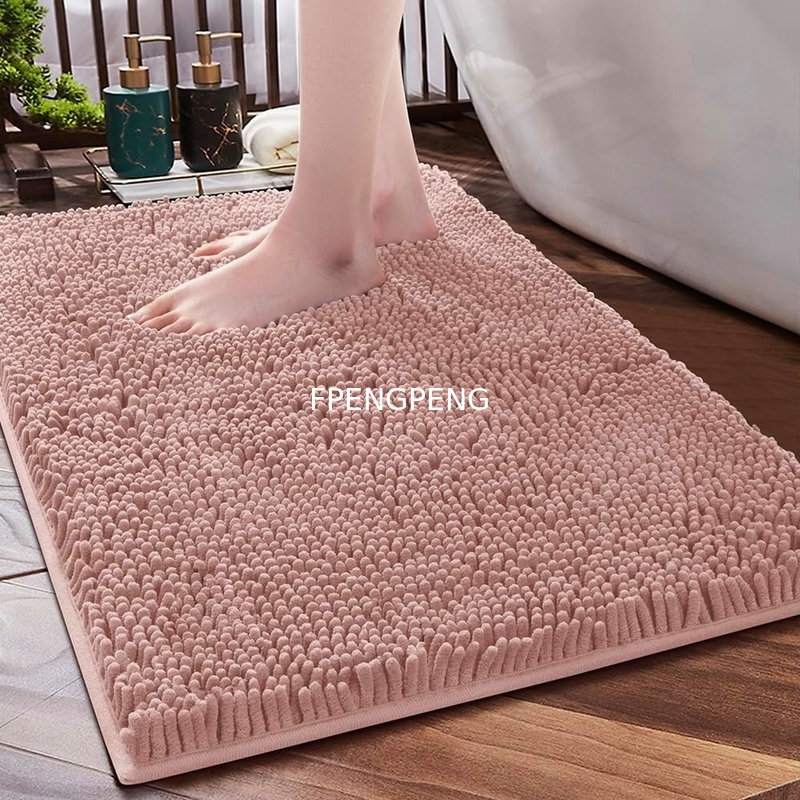 Soft Fluffy Chenille Bathroom Rugs Non Slip Absorbent Bath Mats for Bathroom Washable and Quick Dry Pink 17" x 24"
