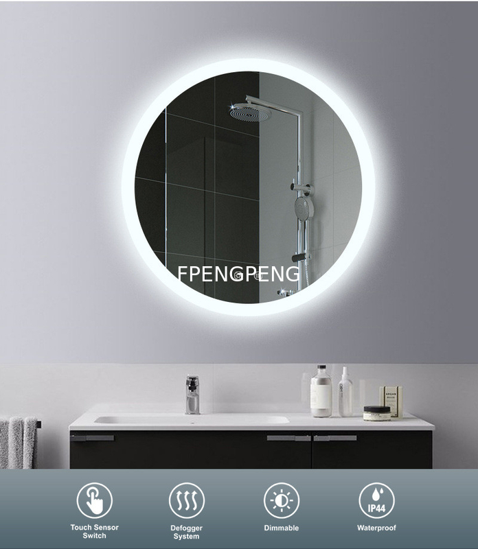 Three color LED intelligent bathroom mirror with defogging and dimmable aluminum frame glass mirror